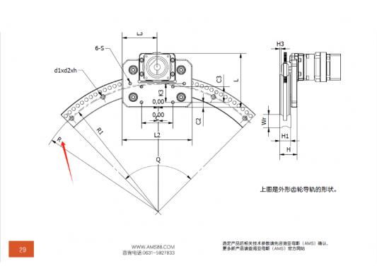 AMS(亞母斯）產(chǎn)品FDK圓弧齒輪導軌的半徑是內(nèi)圓弧還是外圓弧的半徑？